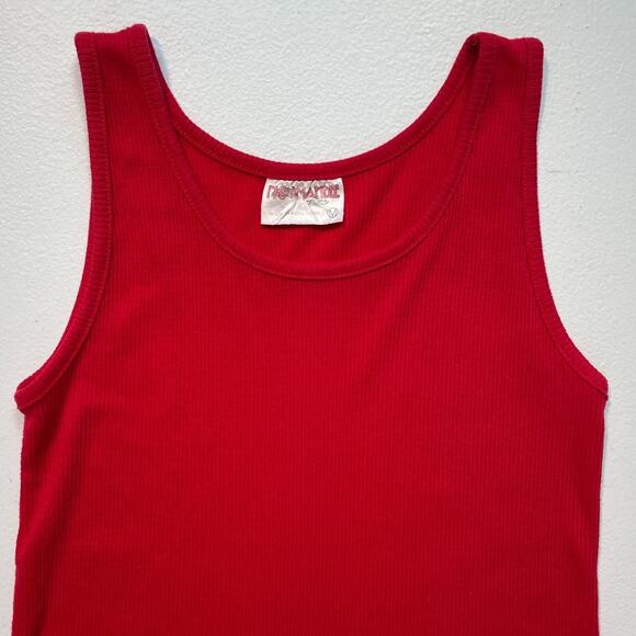 Vintage 80's Red Ribbed Tank Top / Sz M / Sleeveless / Normandee Rose / Minimal - Picture 3 of 9